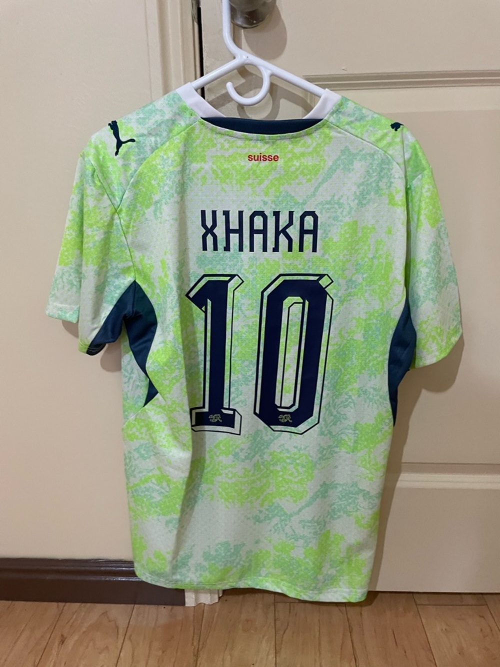 Switzerland Puma Neon Green & White Xhaka #10 Soccer Jersey